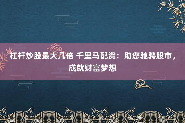 杠杆炒股最大几倍 千里马配资：助您驰骋股市，成就财富梦想