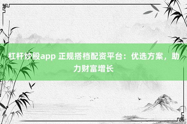 杠杆炒股app 正规搭档配资平台：优选方案，助力财富增长
