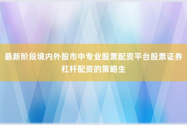 最新阶段境内外股市中专业股票配资平台股票证券杠杆配资的策略生