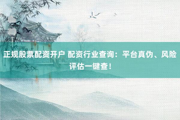 正规股票配资开户 配资行业查询：平台真伪、风险评估一键查！